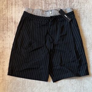 NWT Fashion Nova Pinstripe Shorts Layered Waistband Boxer Detail Size L